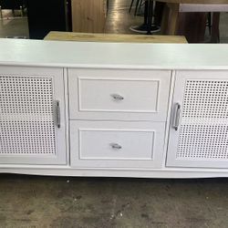 new assembled TV Console, Bright White and silver Modern Media Console with 2 drawers 2 Doors Storage, for Living Room Furniture, Large TV Stand