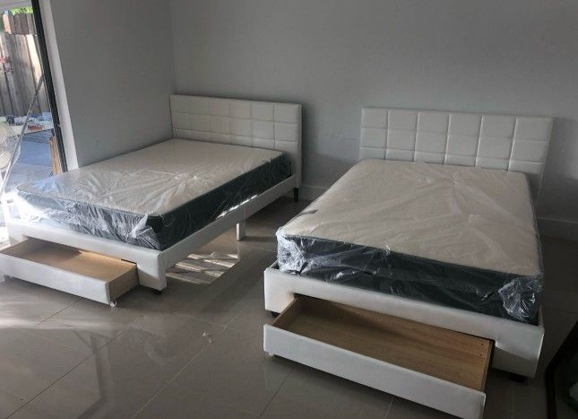 TWO NEW BED FRAME FULL SIZE WITH MATTRESS AND BOX SPRING
