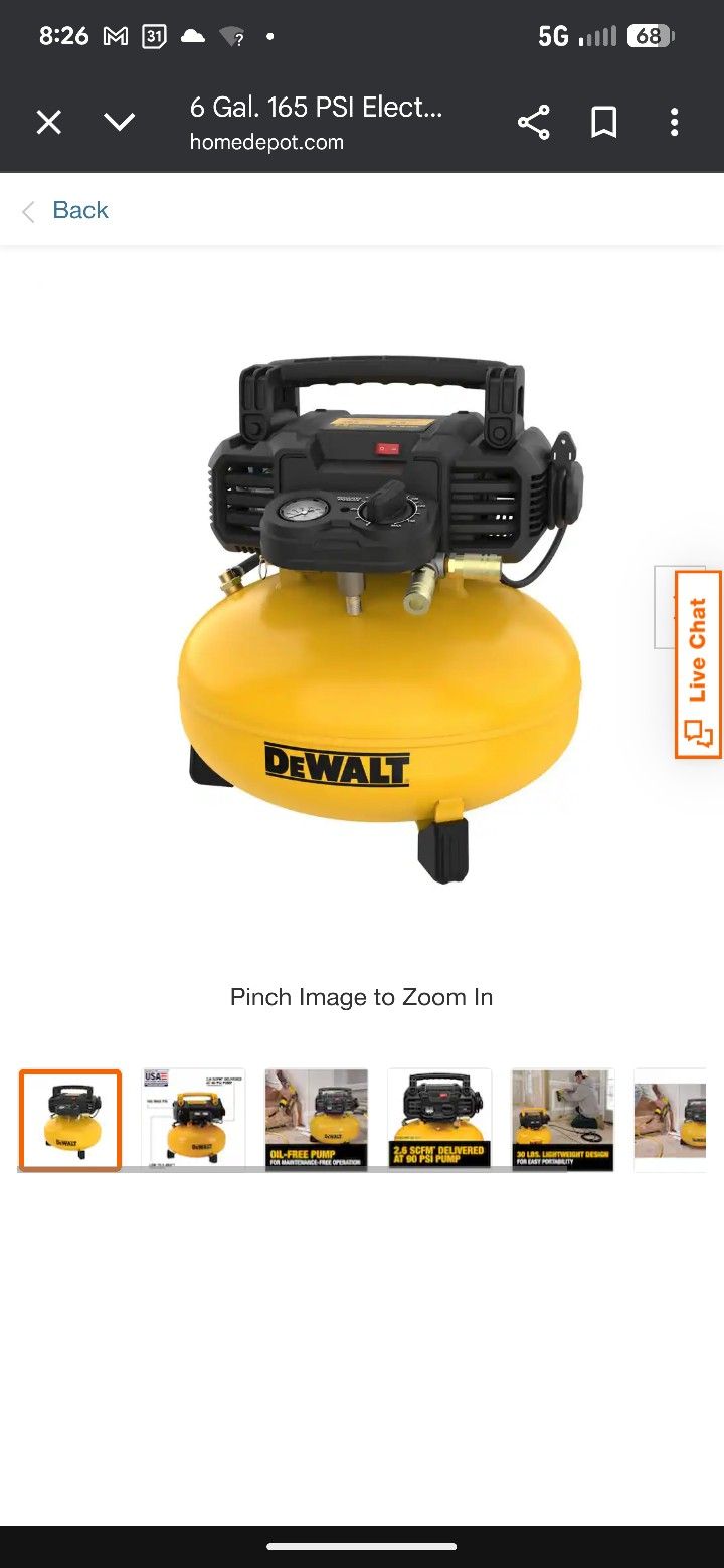 DeWalt 6Gal 165 PSI Electric Pancake Air Compressor