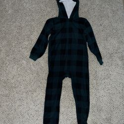 Boys Christmas Reindeer Onsie Fleece Pajamas Sherpa Lining Size 10/12