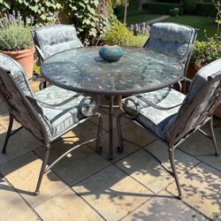 Vintage Iron + Glass Patio Table w/ 4 Chairs