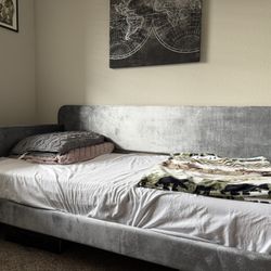 Suede Gray DayBed + Memory Foam Mattress – Like New!   