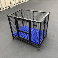 (Brand New) $120 Folding Dog Cage 37x25x33” Heavy Duty Single-Door Kennel w/ Plastic Tray 