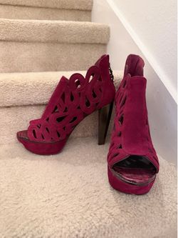 House of Harlow 1960 Ankle High Heel Bootie PeepToe Platform Stiletto Burgundy 9