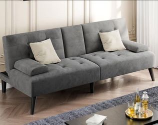 Gray velvet Convertible Futon Sofa