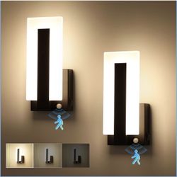 Joosenhouse Wall Sconces Set of Two Hardwired, Motion Sensor Wall Lights for Bedroom Living Room Hallway, TRIAC Dimmable 3000K Warm White, Modern Blac