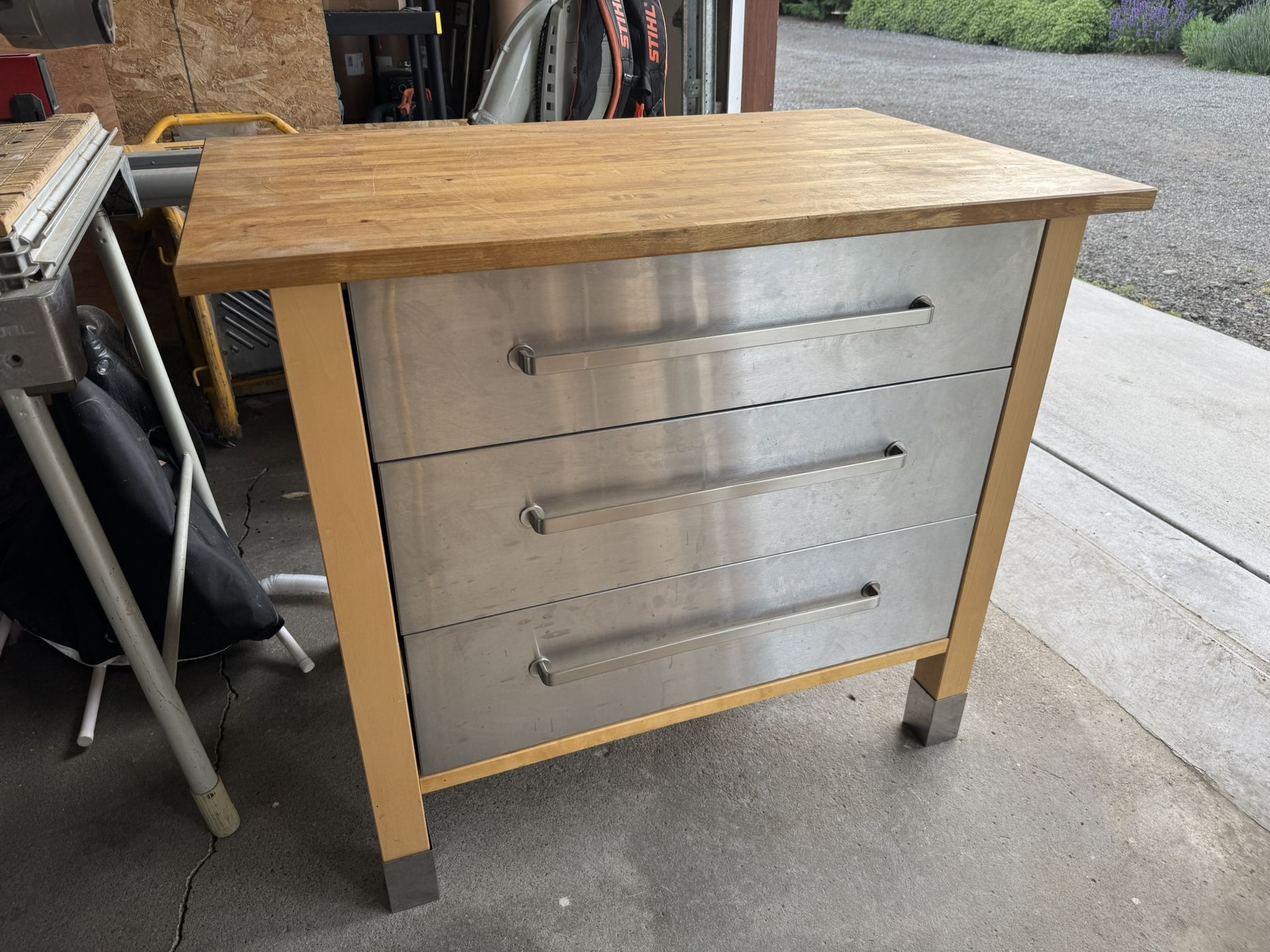Butcher Block Table w/ 3-drawer Storage