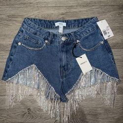 Forever 21 Denim Shorts Crystal Fringe Size 23