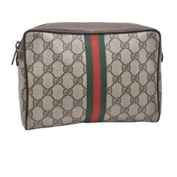 Authentic GUCCI Web Sherry Line Clutch Hand Bag Purse GG PVC Leather Brown 4768K