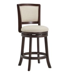Weston Home Haas Wood Swivel Counter Height Stool, Dark Cherry/Beige Linen