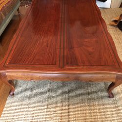 Large Solid Rosewood Asian French Provincial Coffee Table Brass Inlay Vintage Wood