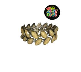 Vintage Rhinestone Stretch Elastic Bracelet Leaves Silver Tone Read Below