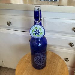 Blue Bottle Love “Divine Love” Cobalt Blue Glass Water Bottle – Handmade Style – Rare