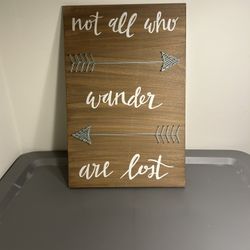 “Not All Who Wander Are Lost” Rustic Wooden Wall Sign with Metal Arrow Decor