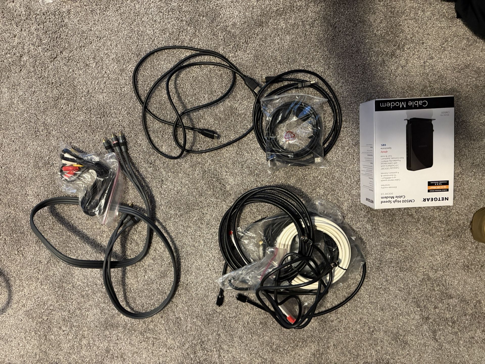 Cable, cable modem, HDMI, RCA 3 lot.