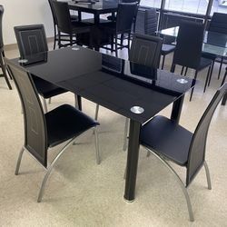 BLACK GLASS & LEATHER 5 PIECE DINING SET $325 INCLUDING DELIVERY!!