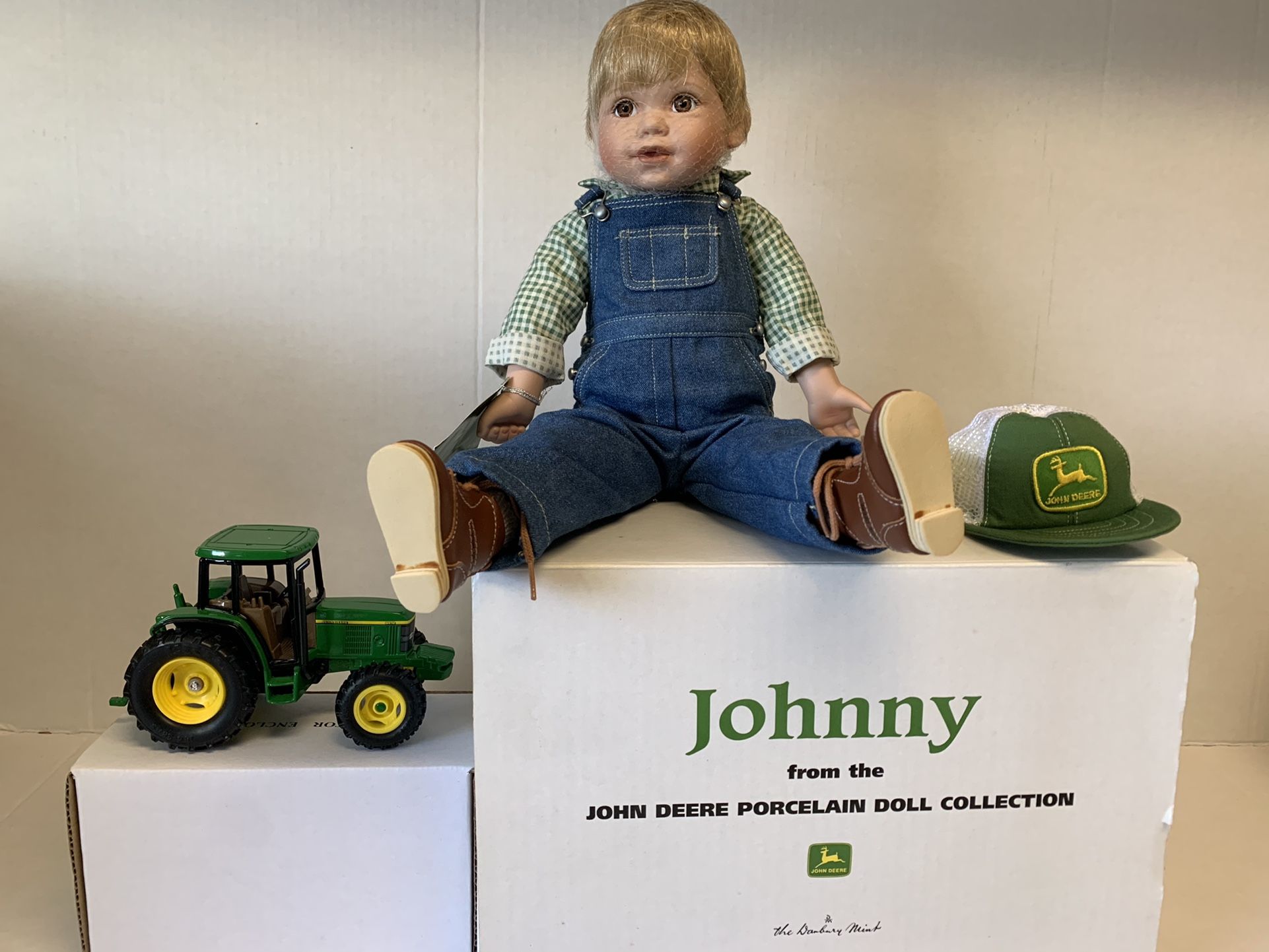 Johnny John Deere Porcelain Doll with Tractor Collection The Danbury Brand New