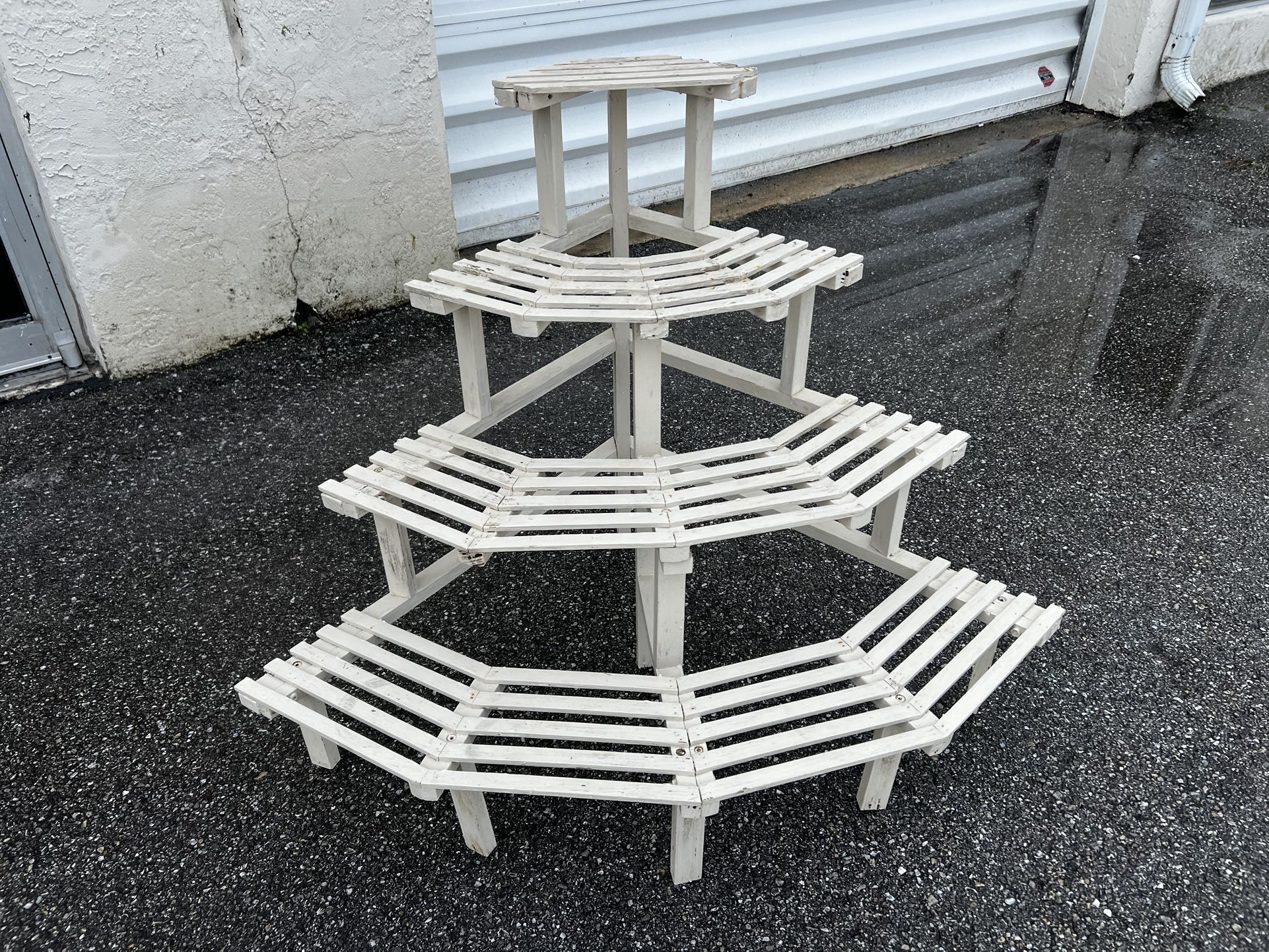 White Wooden Slat Corner Step Plant Storage Shelf Rack! 43x32x32in