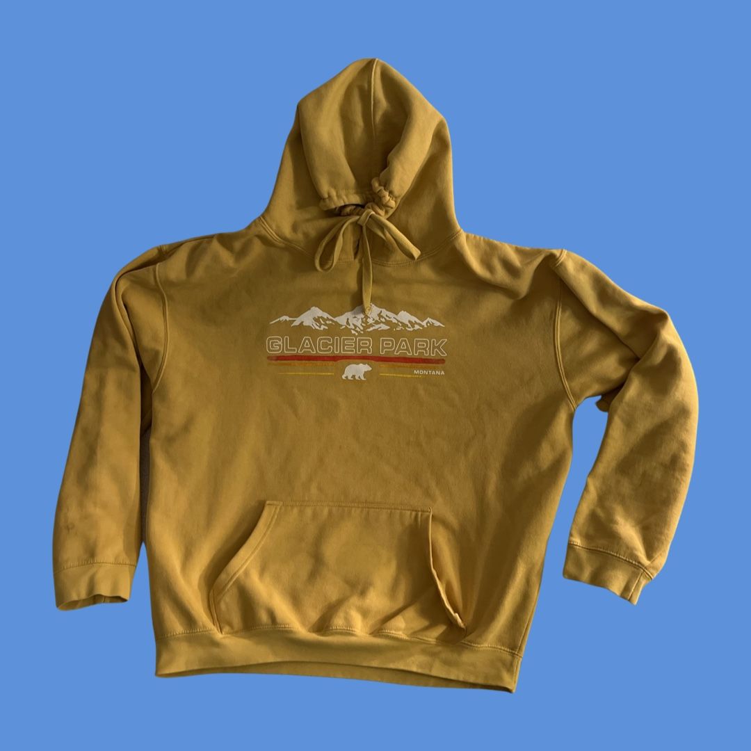 Rare Yellow Glacier Park Montana Large Drawstring Hoodie XL