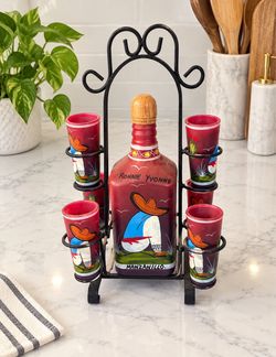 Hand-Painted Mexican Bottle and Shot Glass Set