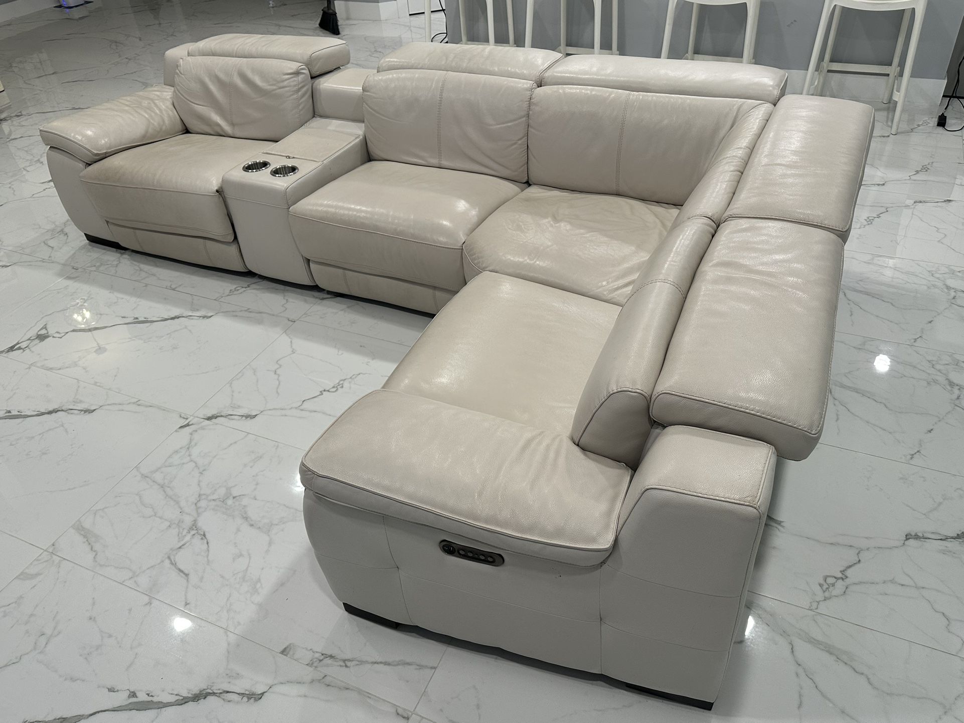 Power Leather Recliners and Headrests Sectional Couch