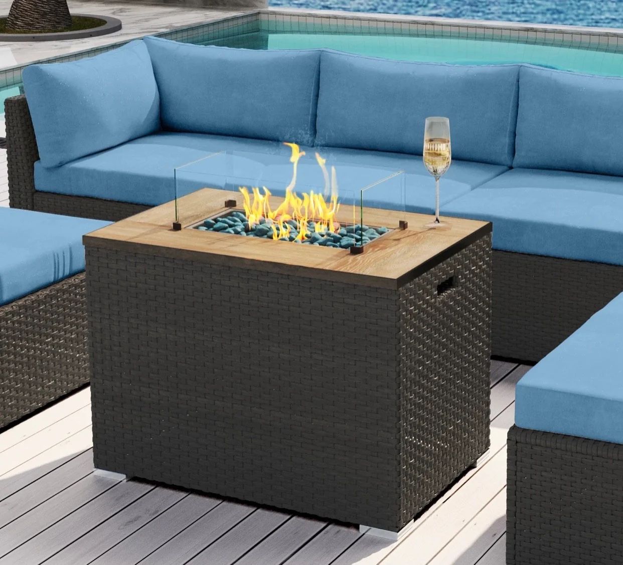 Rectangular Fire Pit Table Espresso Brown Wicker Resin