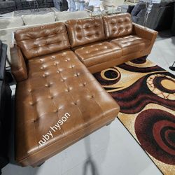 Big Sale** Real Leather Baskove 2 PC Sectional Couch With Chaise| Living Room Furniture ( Ottoman, Sofa, Loveseat, Sectional,Couch) @ Fastest Delivery