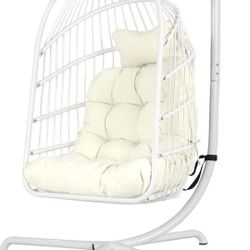 Chihee Egg Chair with Ultra Strong Stand and Cushion Foldable Wicker Rattan Hanging Chair Swing Chair Indoor Outdoor Patio Lounging Chair Hammock