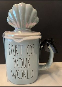 Rae Dunn Blue Iridescent Little Mermaid Part Of Your World Mug With Shell Topper