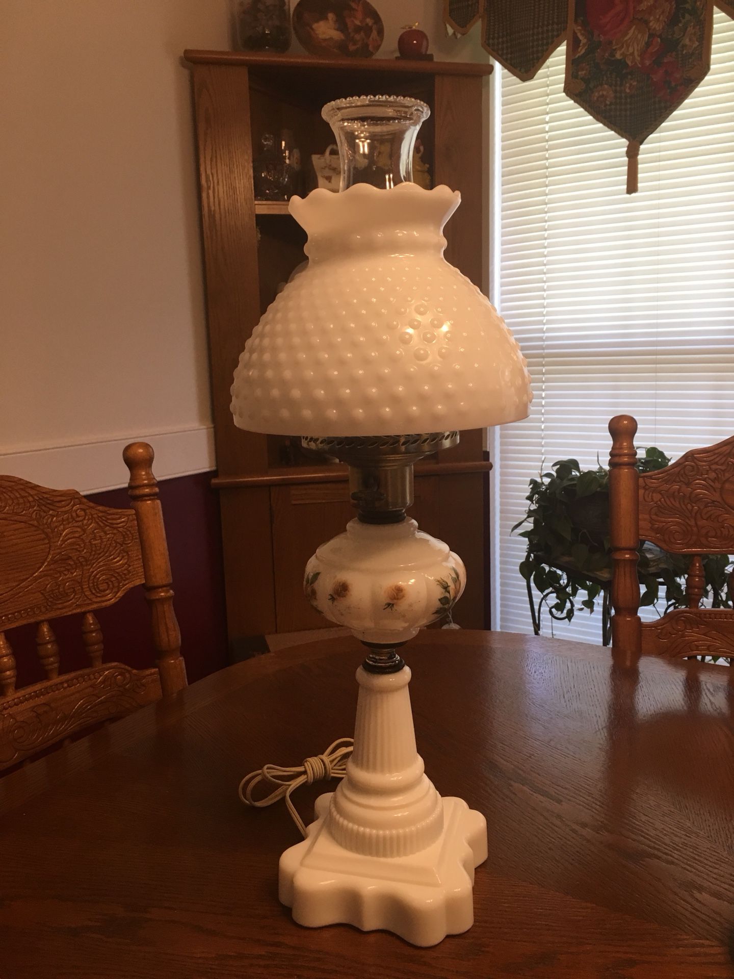 Antique Hurricane Milk Glass Lamp