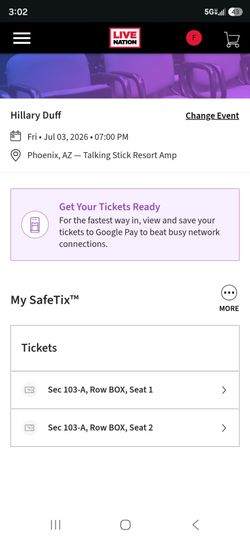 Hilary Duff VIP Tickets (both included)!