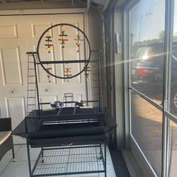 Large Open Bird Cage With Toys And Bowls