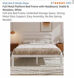 Full Metal Platform Bed Frame with Headboard, Stable & Noiseless, White