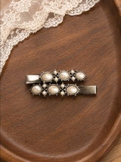 Pearl Embellished Silver Hair Clips Set of 2