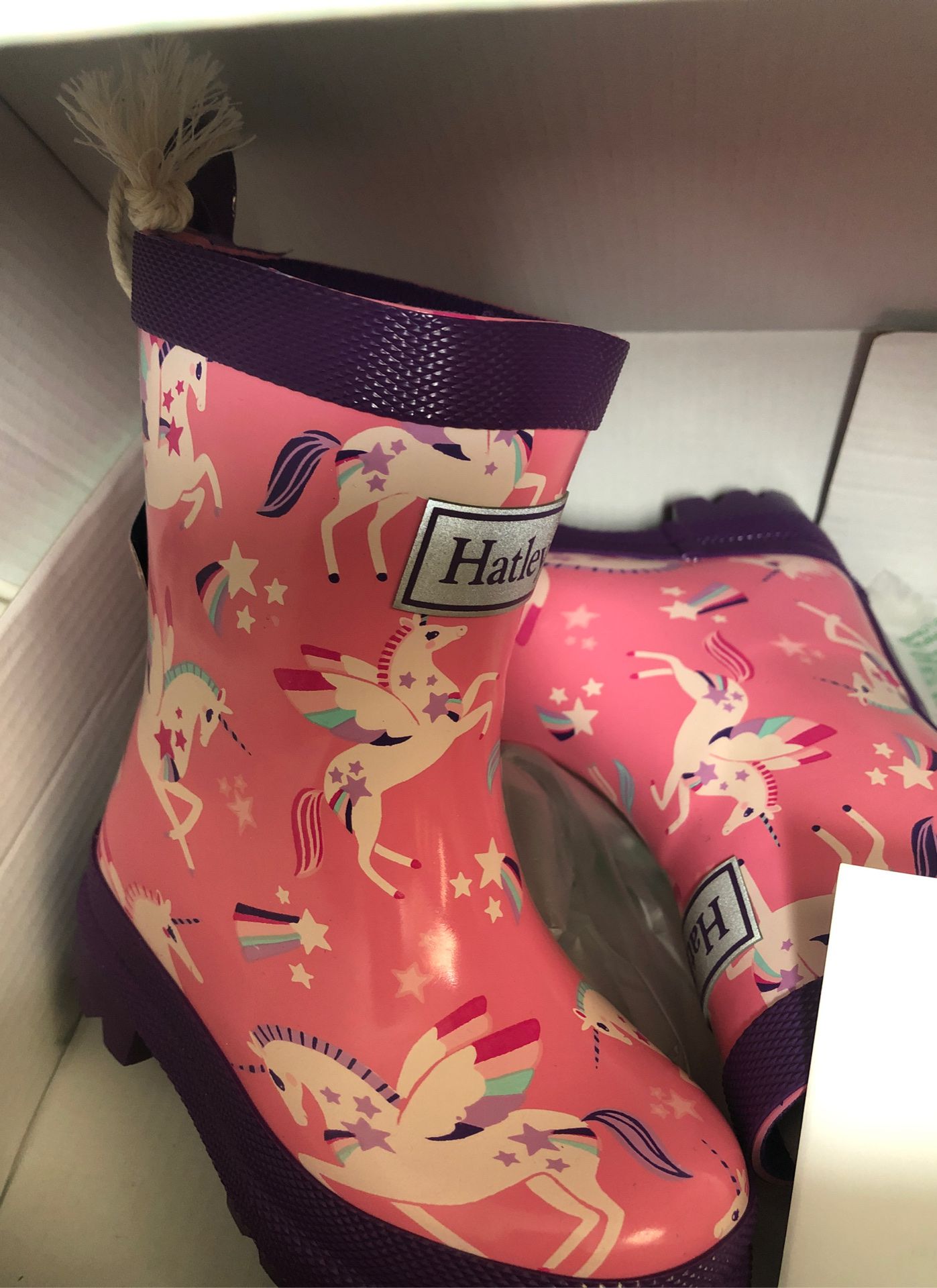 Hatley rain boots (still in the original box) Pink/purple- Unicorns