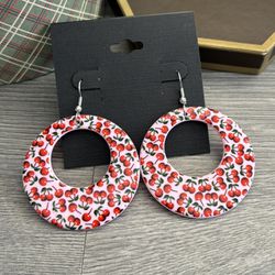 Cute Cherries Print Round Earrings 