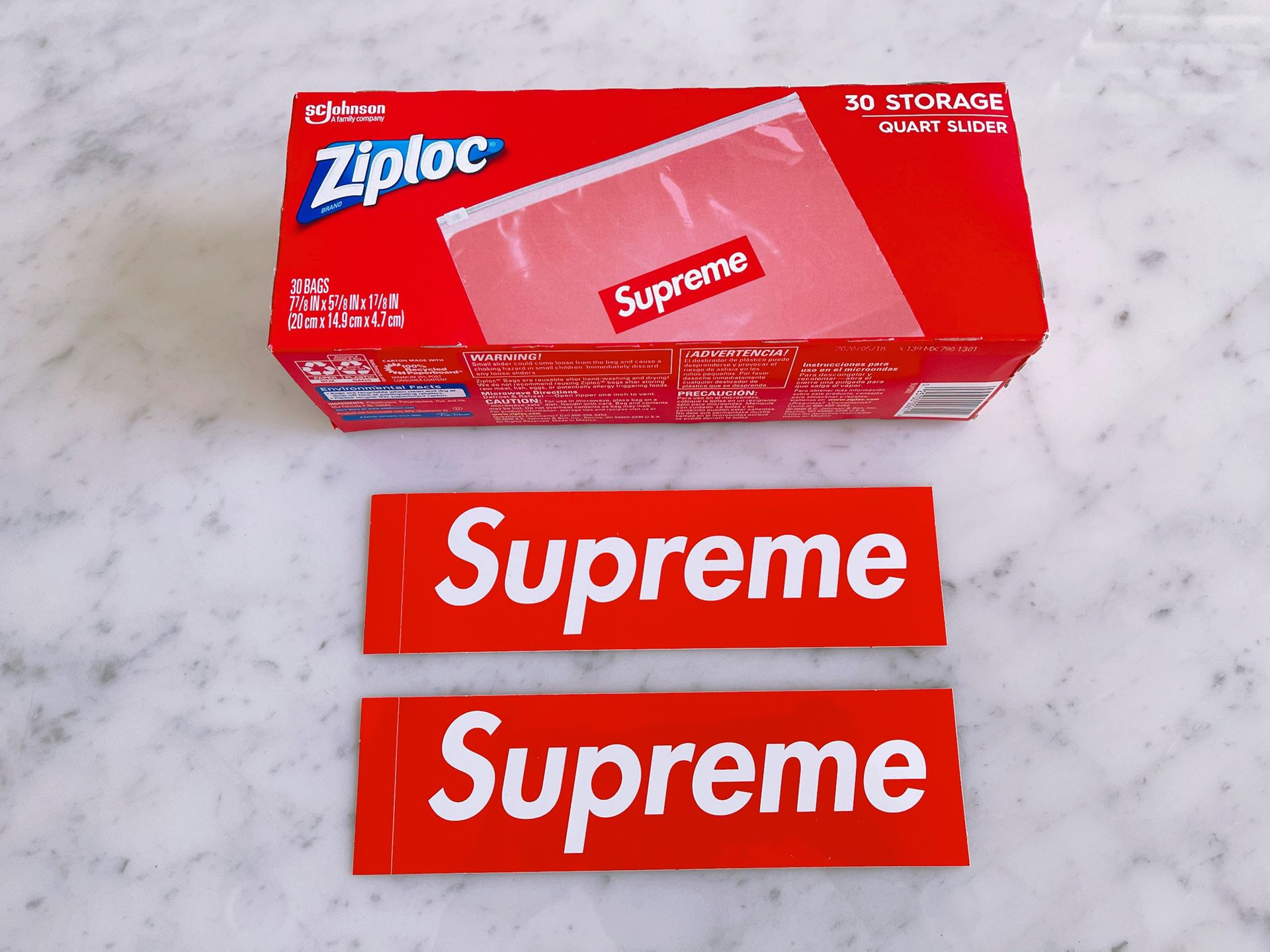 Authentic NEW Supreme Ziploc Bags (box of 30) SS20 Two BOGO Stickers