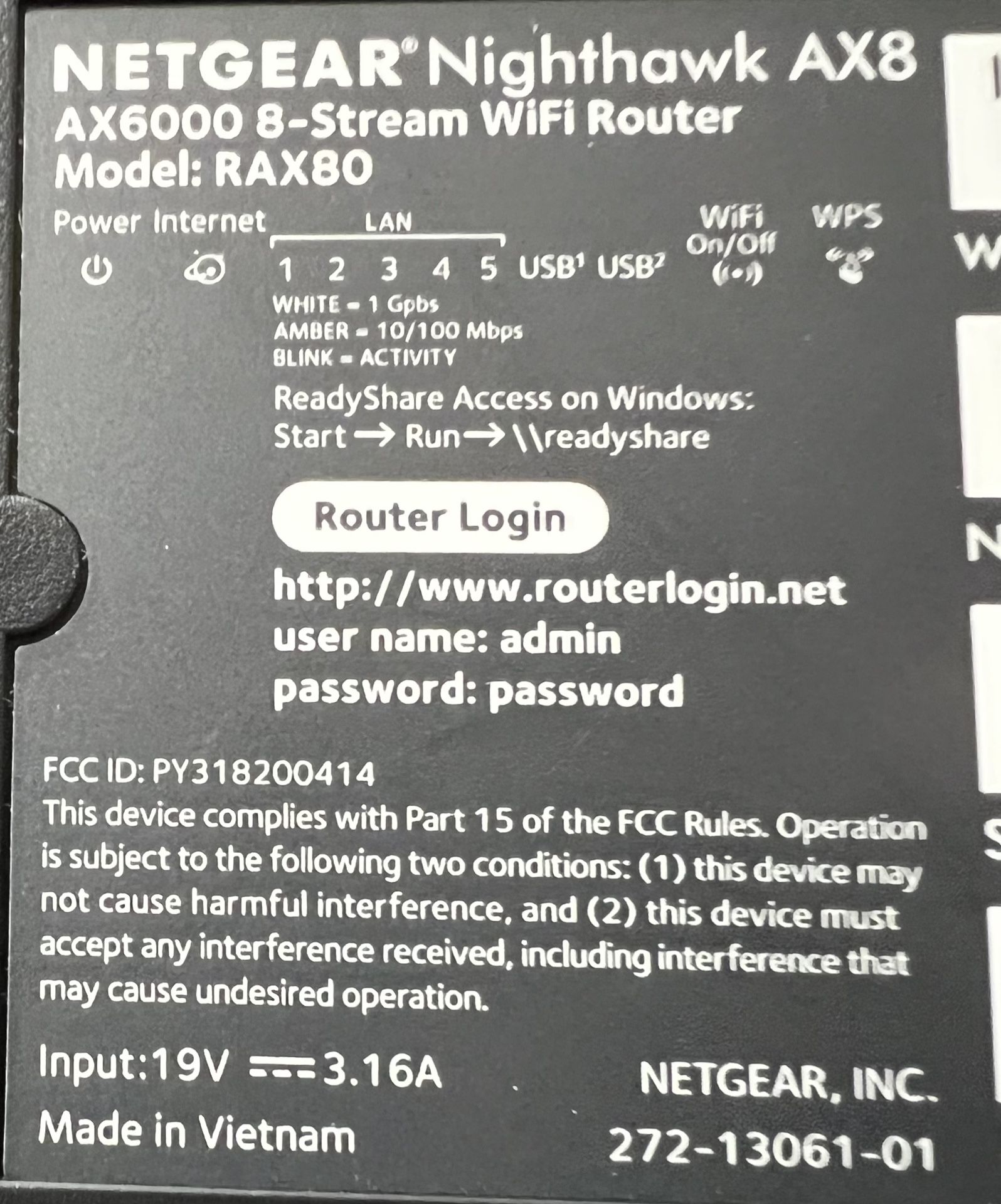 Netgear Nighthawk AX8 8-Stream AX6000 Wi-Fi 6 Router - RAX80-100NAS - Black