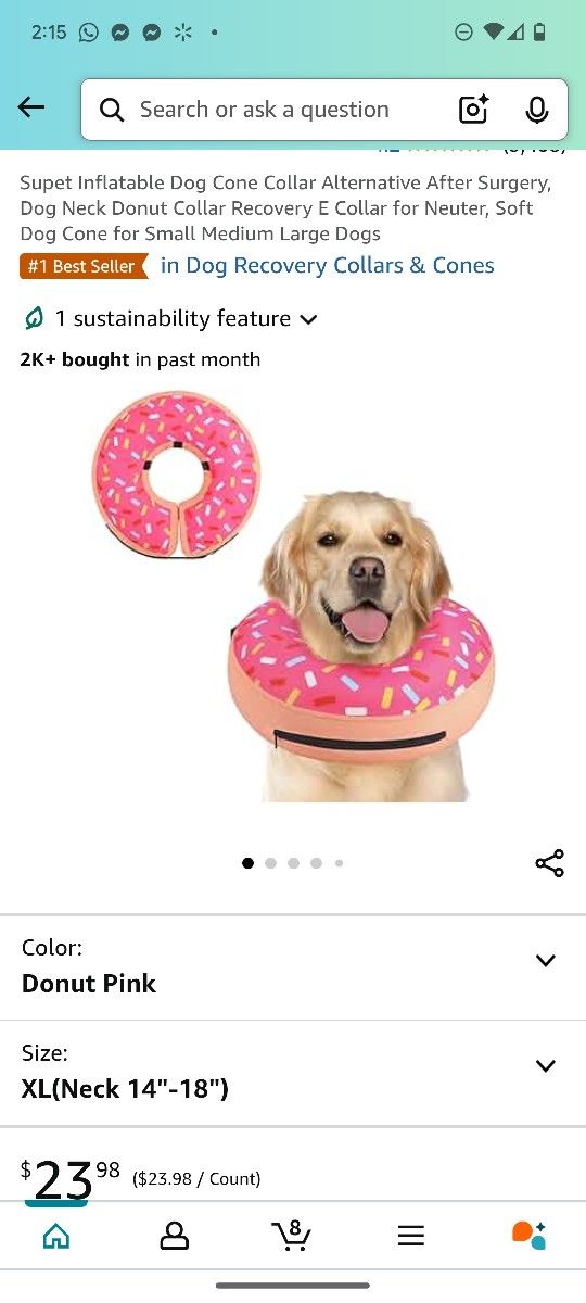 Supet Inflatable Dog Cone Collar Alternative After Surgery, Dog Neck Donut Collar Recovery E Collar for Neuter, Soft Dog Cone for Small Medium Large D