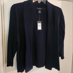 Verve Ami Navy Blue Sweater Waist length 3/4 Sleeve Ladies Large NWT $22
