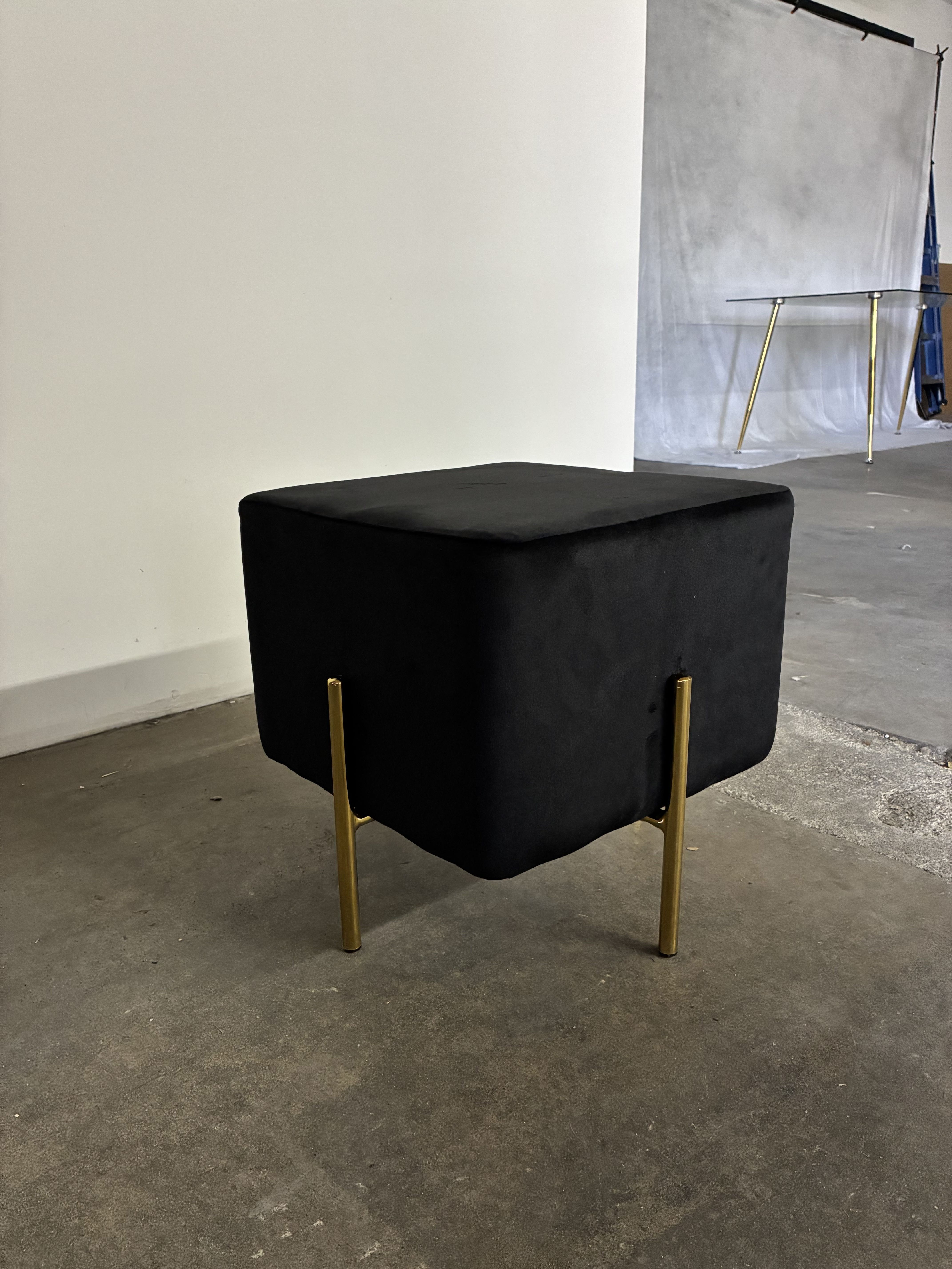Black Brand New Velvet Ottoman Square Foot Stool