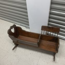 Vintage Doll Wooden Cradle W/Child Chair 