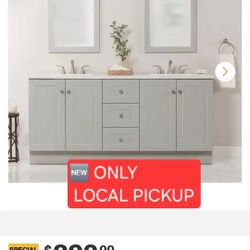 ✨️ Glacier Bay Bannister 73 in. Double Sink Pearl Gray Bath Vanity with Granite-Look Colorpoint White Cultured Marble Top (Assembled) w3705