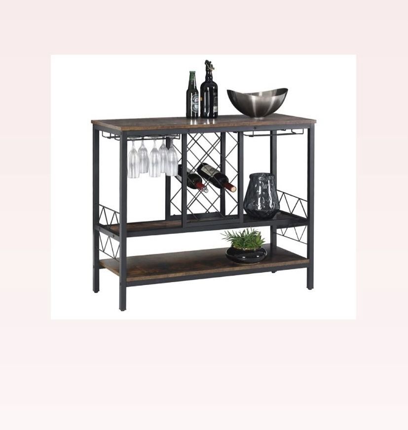 Wine Rack Table with Glass Holder Vintage Industrial Wine Bar Cabinet Free Stand