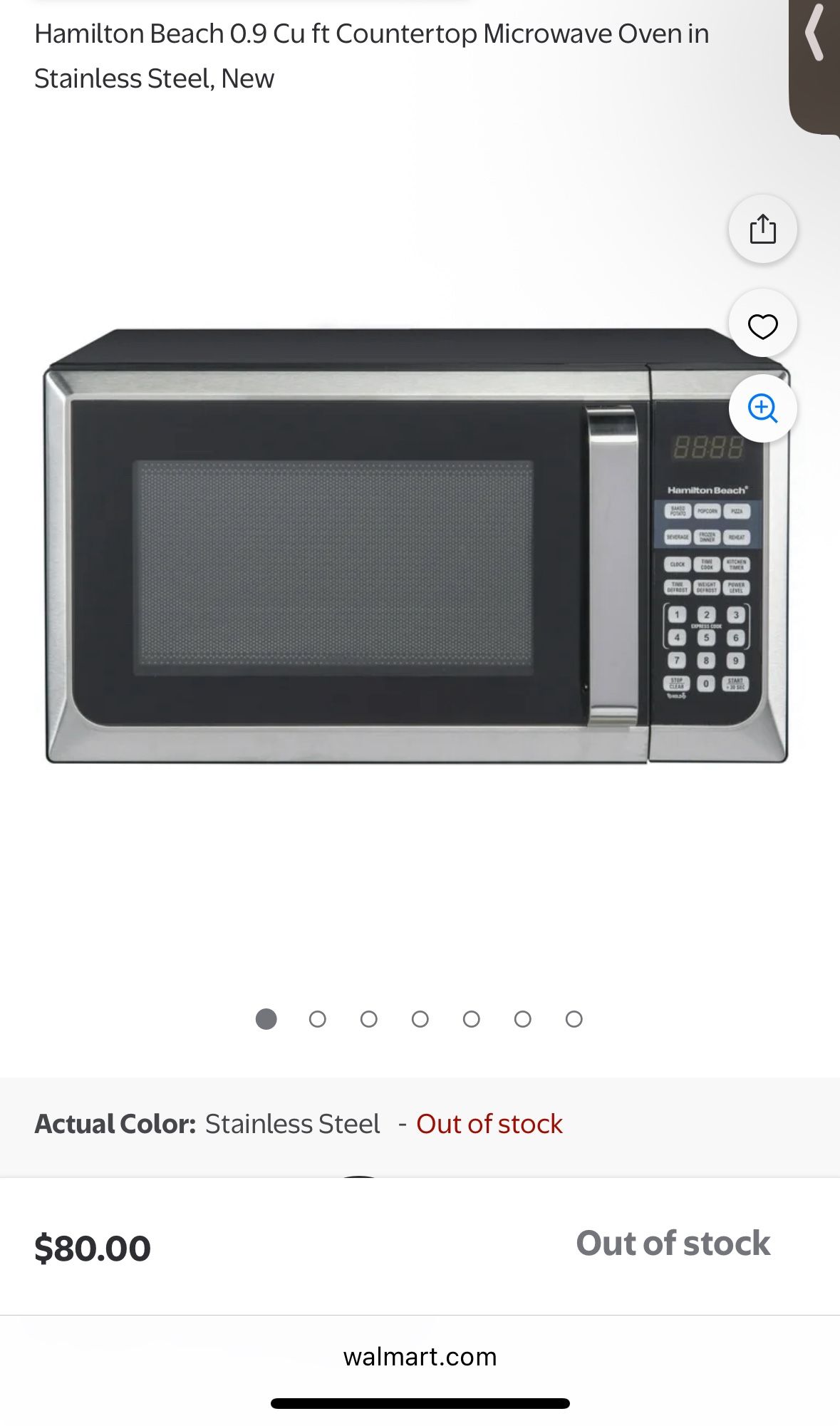 Hamilton Beach 0.9 Cu ft Countertop Microwave Oven in Stainless Steel