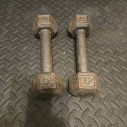 Old 5lb Metal Hex Dumbbells-