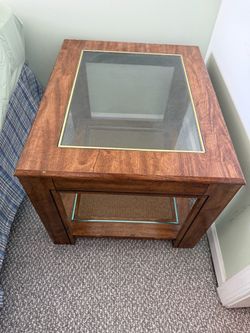2 Wood End Table with Glass Top and Shelf