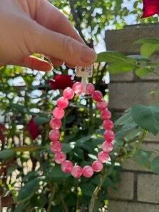 Strawberry Quartz Beaded Bracelet, Pink Crystal Round Bead Bracelet, Everyday Jewelry