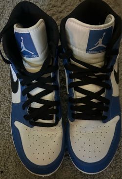 Jordan 1 Blue and White Mid Football Cleats, Size 9