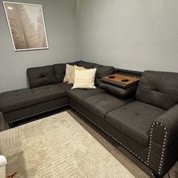 Grey Sectional With Ottoman